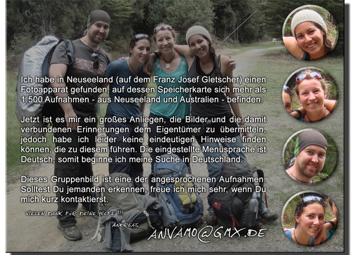 Fotoapparat in Neuseeland gefunden